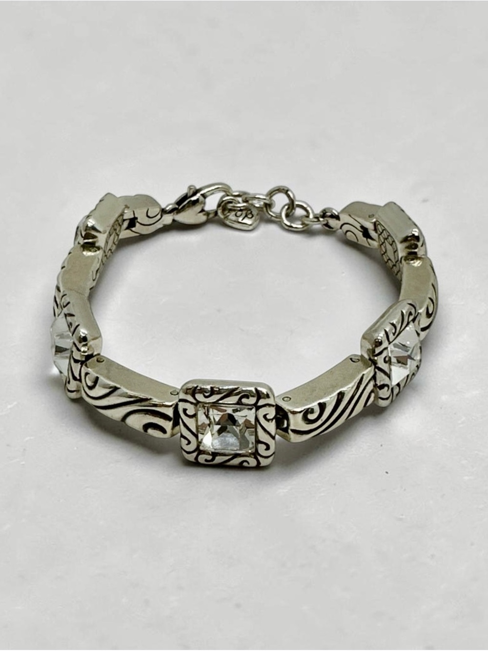 Brighton Regina Square Crystal Bracelet Silver Plate 7" - 7.75" adjustable